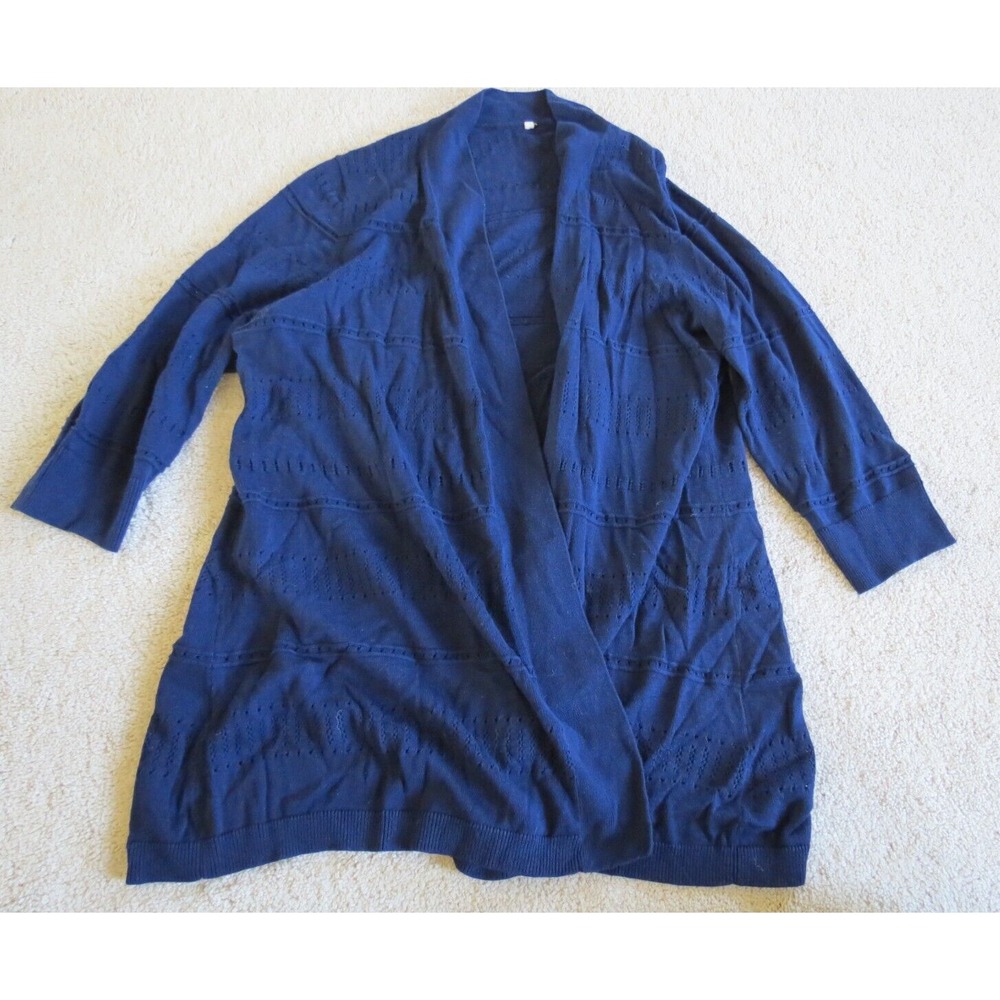 Dark Navy Blue Cover Up Wrap Dress Size L Pointelle Knit Long Sleeve